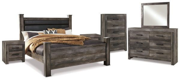 Wynnlow King Poster Bed with Mirrored Dresser and 2 Nightstands in Gray Supply