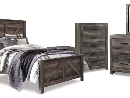 Wynnlow Queen Crossbuck Panel Bed with Mirrored Dresser, Chest and 2 Nightstands in Gray Online Hot Sale