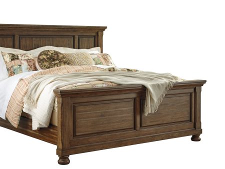 Flynnter Queen Panel Bed with Mirrored Dresser and Chest in Medium Brown Fashion