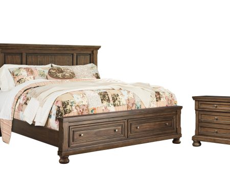 Flynnter King Panel Bed with 2 Storage Drawers with Mirrored Dresser, Chest and 2 Nightstands in Medium Brown For Cheap