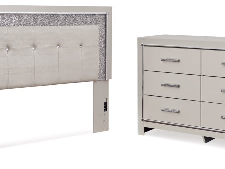 Zyniden King Upholstered Panel Headboard with Dresser in Silver Fashion