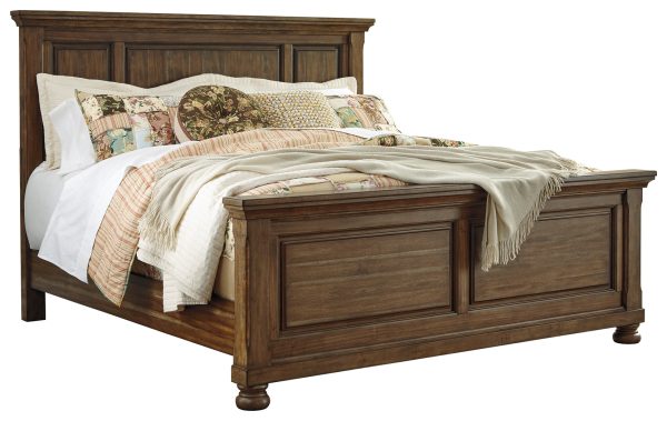 Flynnter King Panel Bed with Mirrored Dresser in Medium Brown Online