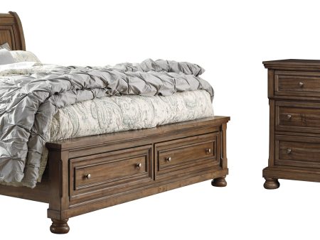 Flynnter Queen Sleigh Bed with 2 Storage Drawers with Dresser with Dresser in Medium Brown For Discount