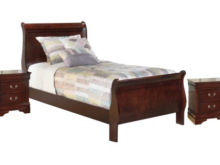 Alisdair Twin Sleigh Bed with 2 Nightstands in Reddish Brown Supply