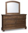 Flynnter California King Panel Bed with Mirrored Dresser in Medium Brown Cheap