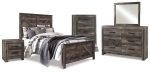 Wynnlow Queen Crossbuck Panel Bed with Mirrored Dresser, Chest and Nightstand in Gray Sale