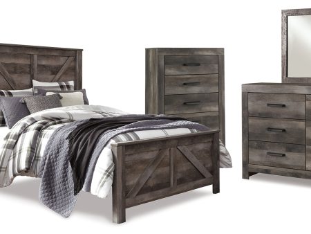 Wynnlow Queen Crossbuck Panel Bed with Mirrored Dresser, Chest and Nightstand in Gray Sale