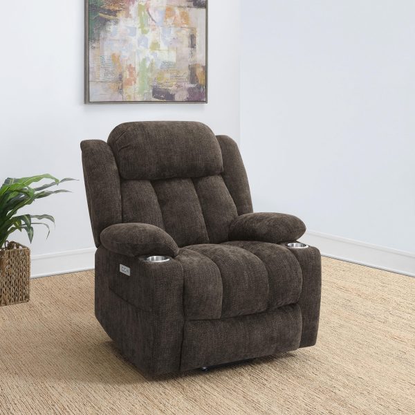 Houston Upholstered Power Lift Recliner Chair Dark Brown Discount