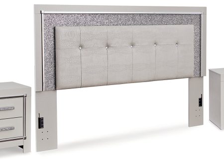 Zyniden Queen Upholstered Panel Headboard with 2 Nightstands in Silver For Cheap