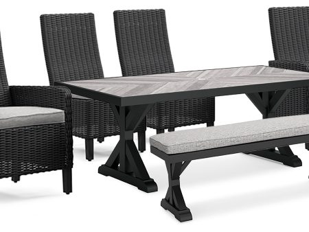 Beachcroft Outdoor Dining Table and 4 Chairs and Bench in Black Light Gray Online now