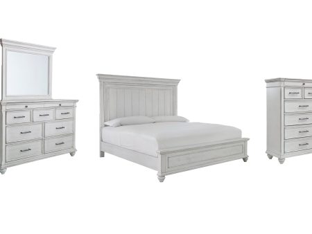 Kanwyn King Panel Bed with Mirrored Dresser and Chest in Whitewash Sale