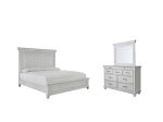 Kanwyn King Panel Bed with Mirrored Dresser in Whitewash Discount