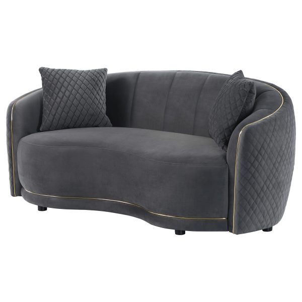 Brookside Velvet Upholstered Curved Loveseat Dark Grey Online Hot Sale