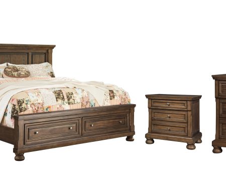 Flynnter King Panel Bed with 2 Storage Drawers with Mirrored Dresser and 2 Nightstands in Medium Brown Sale