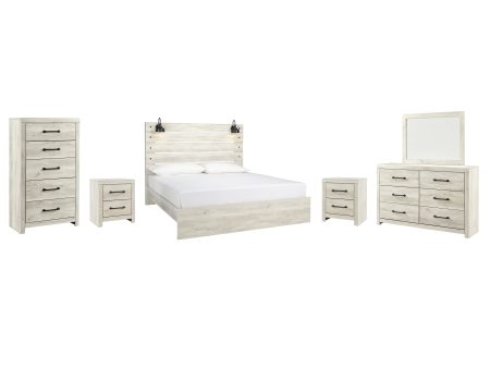 Cambeck King Panel Bed with Mirrored Dresser, Chest and 2 Nightstands in Whitewash on Sale