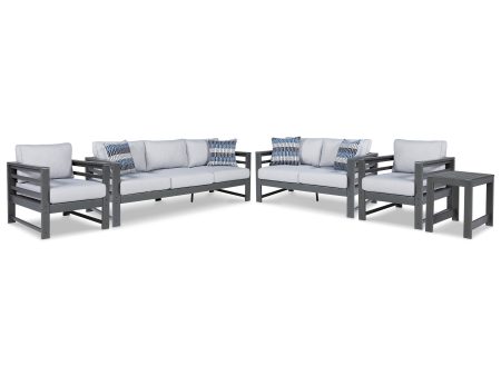 Amora Outdoor Sofa, Loveseat and 2 Lounge Chairs with End Table in Charcoal Gray Sale