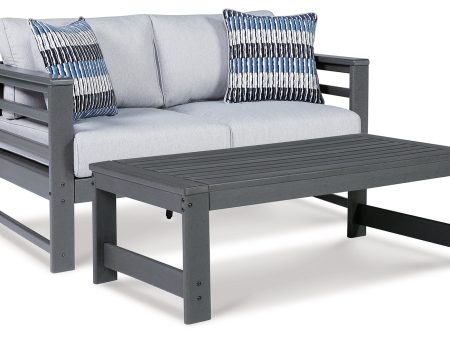 Amora Outdoor Loveseat with Coffee Table in Charcoal Gray For Sale