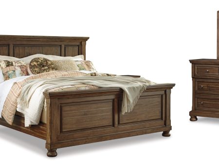 Flynnter King Panel Bed with Mirrored Dresser and 2 Nightstands in Medium Brown Online