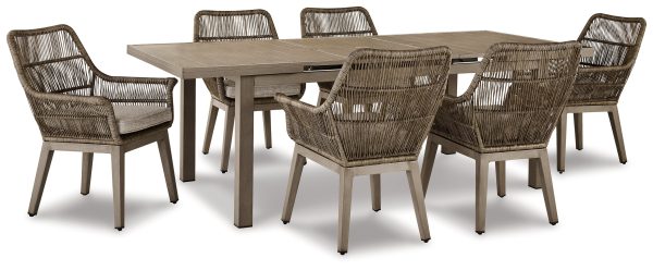 Beach Front Outdoor Dining Table and 6 Chairs in Beige on Sale