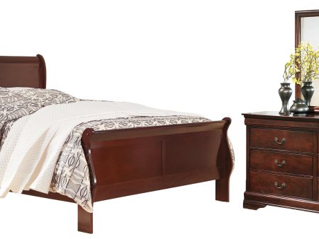 Alisdair Queen Sleigh Bed with Mirrored Dresser in Reddish Brown Sale