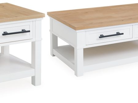 Ashbryn Coffee Table with 1 End Table in White Natural For Sale