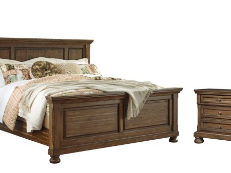 Flynnter Queen Panel Bed with Mirrored Dresser, Chest and 2 Nightstands in Medium Brown Cheap