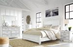 Kanwyn King Panel Bed with Mirrored Dresser in Whitewash Discount