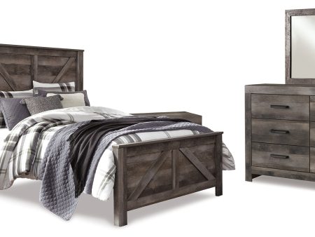 Wynnlow Queen Crossbuck Panel Bed with Mirrored Dresser and 2 Nightstands in Gray on Sale