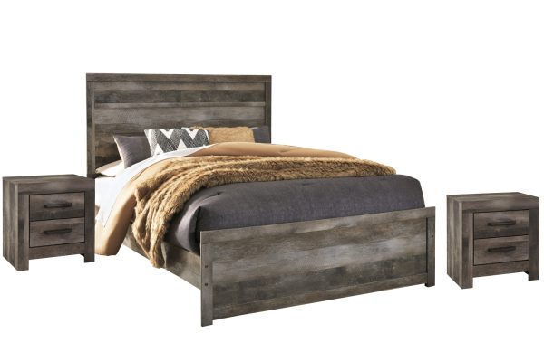 Wynnlow Queen Panel Bed with 2 Nightstands in Gray For Discount