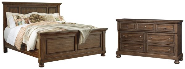 Flynnter King Panel Bed with Dresser in Medium Brown Supply