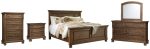 Flynnter California King Panel Bed with Mirrored Dresser, Chest and Nightstand in Medium Brown Discount