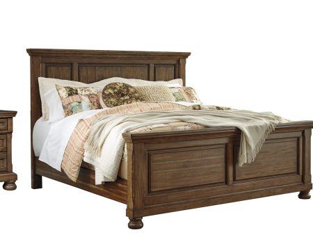 Flynnter California King Panel Bed with Mirrored Dresser, Chest and Nightstand in Medium Brown Discount