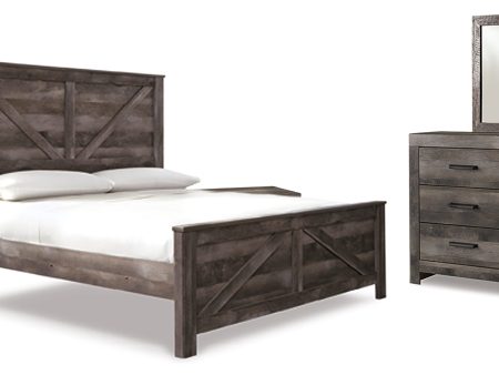 Wynnlow King Crossbuck Panel Bed with Mirrored Dresser and 2 Nightstands in Gray Online