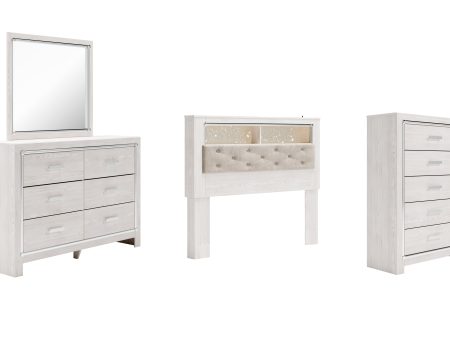 Altyra Queen Bookcase Headboard Bed with Mirrored Dresser and Chest in White Online Hot Sale