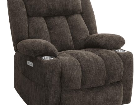 Houston Upholstered Power Lift Recliner Chair Dark Brown Discount