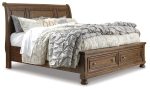 Flynnter California King Sleigh Bed with 2 Storage Drawers with Dresser in Medium Brown Supply