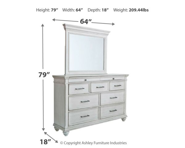 Kanwyn King Panel Bed with Mirrored Dresser in Whitewash Discount