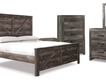 Wynnlow King Crossbuck Panel Bed with Mirrored Dresser, Chest and 2 Nightstands in Gray For Discount