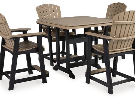 Fairen Trail Outdoor Counter Height Dining Table and 4 Barstools in Black Driftwood Fashion