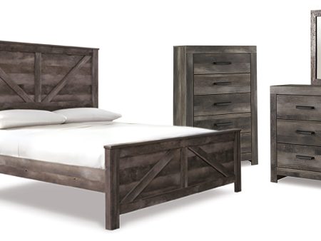 Wynnlow King Crossbuck Panel Bed with Mirrored Dresser, Chest and Nightstand in Gray For Cheap