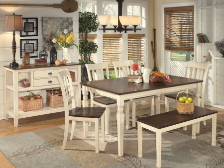 Whitesburg Brown Cottage White Dining Table and 4 Chairs and Bench with Server Fashion