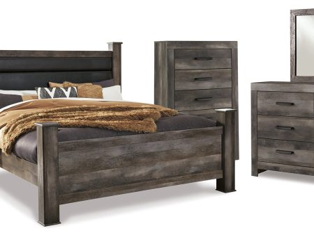 Wynnlow King Poster Bed with Mirrored Dresser, Chest and Nightstand in Gray For Cheap