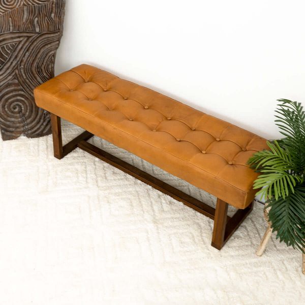 Cameron Tan Leather Bench For Sale