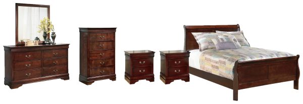 Alisdair Full Sleigh Bed with Mirrored Dresser, Chest and 2 Nightstands in Reddish Brown Online