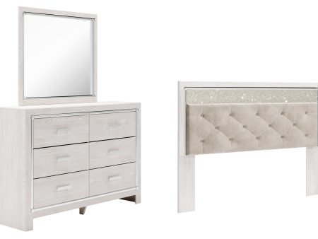 Altyra King Panel Headboard Bed with Mirrored Dresser in White For Sale