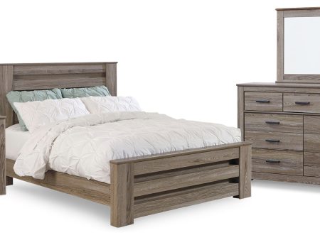 Zelen Queen Panel Bed with Mirrored Dresser and Nightstand in Warm Gray Hot on Sale