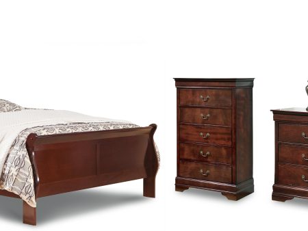 Alisdair Queen Sleigh Bed with Mirrored Dresser and Chest in Reddish Brown Online now