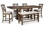 Moriville Grayish Brown Counter Height Dining Table with 4 Barstools and Bench Discount