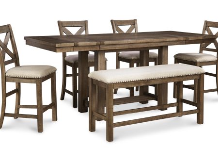 Moriville Grayish Brown Counter Height Dining Table with 4 Barstools and Bench Discount