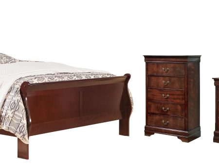 Alisdair California King Sleigh Bed with Mirrored Dresser and Chest in Reddish Brown For Discount